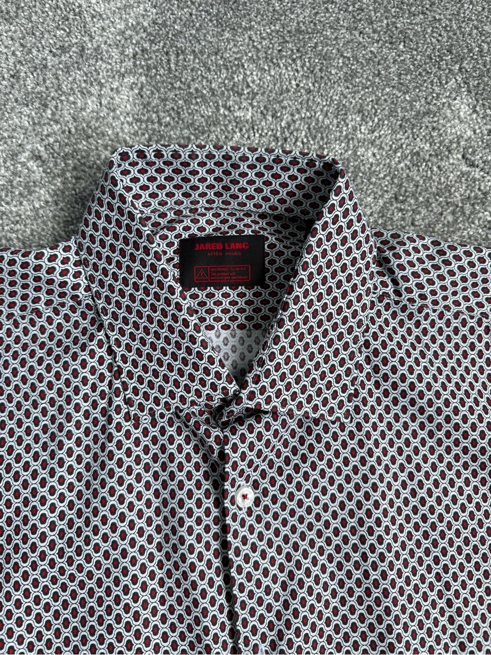 Jared Lang Men's Short-Sleeve Geometric Button-Up Shirt - Red, Black & White - Picture 2 of 3
